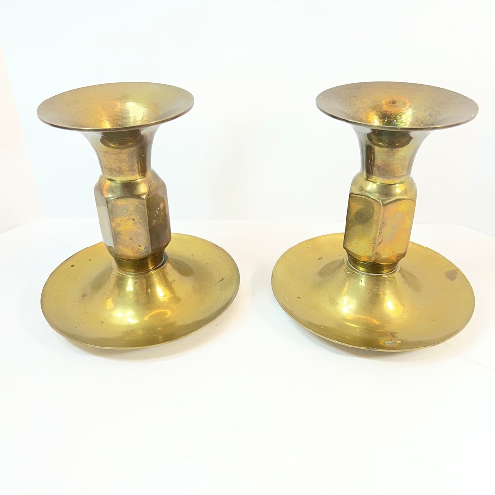 Vintage Brass Candlestick Holders Set of 2 Hexagon Stem Made in Taiwan Gold 5in - Picture 5 of 8